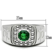 TK496 - High polished (no plating) Stainless Steel Ring with Synthetic Synthetic Glass in Emerald