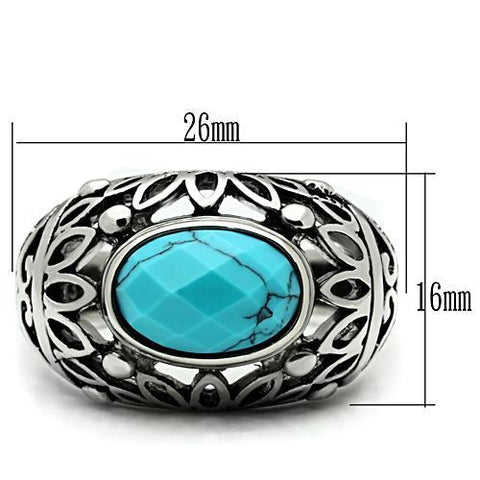 TK498 - High polished (no plating) Stainless Steel Ring with Synthetic Turquoise in Sea Blue