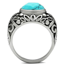 TK498 - High polished (no plating) Stainless Steel Ring with Synthetic Turquoise in Sea Blue