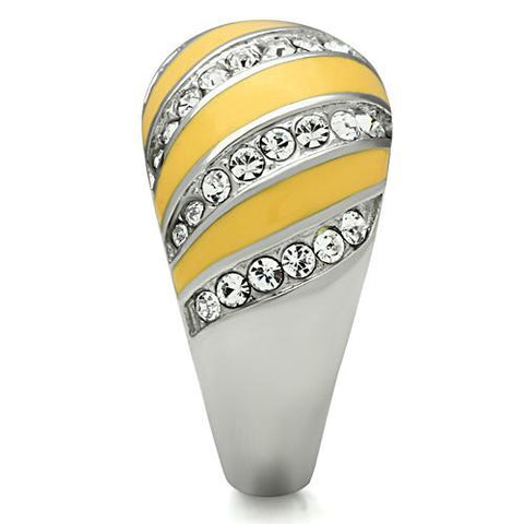 TK506 - High polished (no plating) Stainless Steel Ring with Top Grade Crystal  in Clear