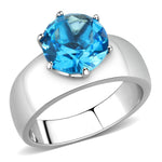 TK52003 - High polished (no plating) Stainless Steel Ring with Synthetic Glass in Sea Blue