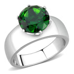 TK52005 - High polished (no plating) Stainless Steel Ring with Synthetic Glass in Emerald