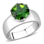 TK52008 - High polished (no plating) Stainless Steel Ring with Synthetic Glass in Peridot