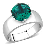 TK52012 - High polished (no plating) Stainless Steel Ring with Synthetic Glass in Blue Zircon