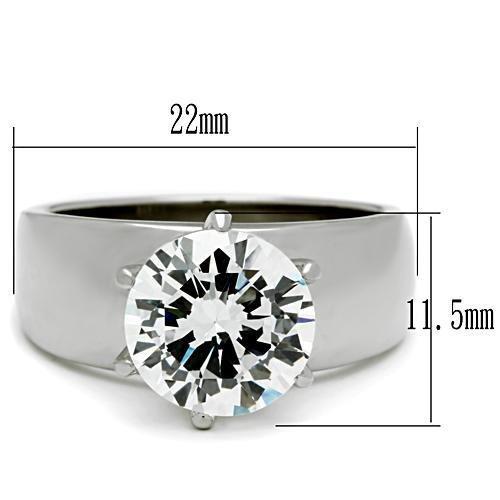 TK520 - High polished (no plating) Stainless Steel Ring with AAA Grade CZ  in Clear