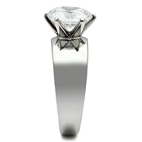 TK520 - High polished (no plating) Stainless Steel Ring with AAA Grade CZ  in Clear