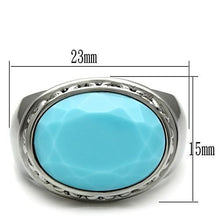 TK525 - High polished (no plating) Stainless Steel Ring with Synthetic Synthetic Glass in Sea Blue