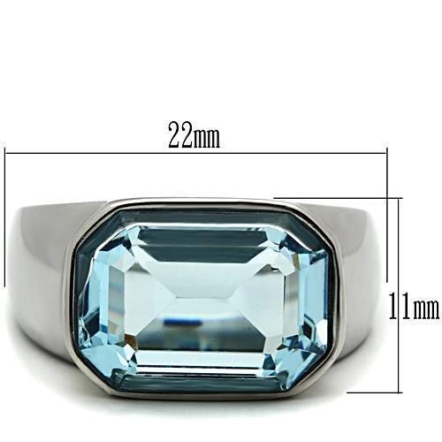 TK527 - High polished (no plating) Stainless Steel Ring with Top Grade Crystal  in Sea Blue