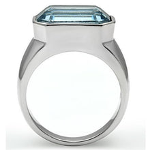 TK527 - High polished (no plating) Stainless Steel Ring with Top Grade Crystal  in Sea Blue