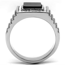 TK592 - High polished (no plating) Stainless Steel Ring with Synthetic Synthetic Stone in Jet