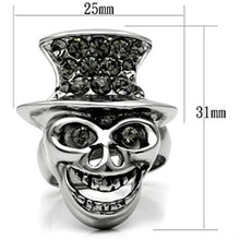 TK605 - High polished (no plating) Stainless Steel Ring with Top Grade Crystal  in Black Diamond