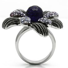 TK607 - High polished (no plating) Stainless Steel Ring with Synthetic Synthetic Glass in Amethyst