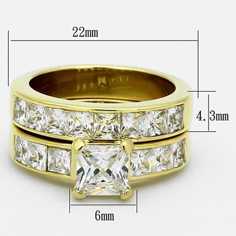 TK61206G - IP Gold(Ion Plating) Stainless Steel Ring with AAA Grade CZ  in Clear