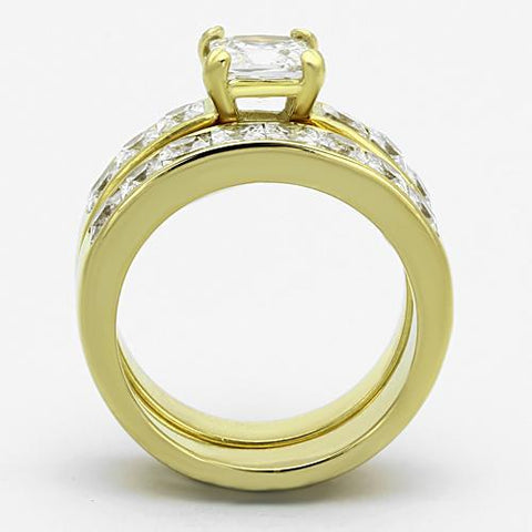 TK61206G - IP Gold(Ion Plating) Stainless Steel Ring with AAA Grade CZ  in Clear