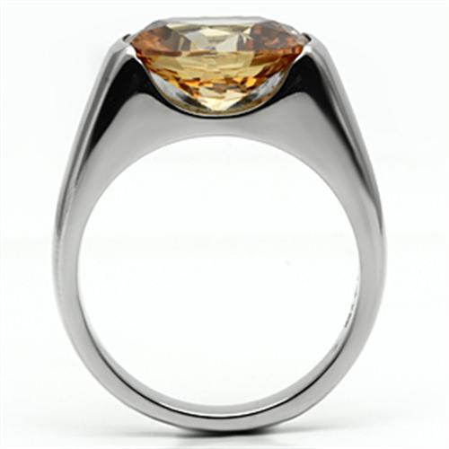 TK622 - High polished (no plating) Stainless Steel Ring with AAA Grade CZ  in Champagne
