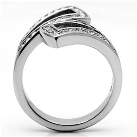 TK625 - High polished (no plating) Stainless Steel Ring with Top Grade Crystal  in Clear