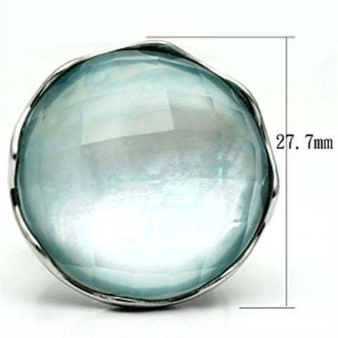 TK637 - High polished (no plating) Stainless Steel Ring with Synthetic Synthetic Glass in Sea Blue