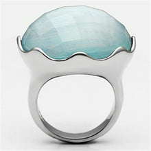 TK637 - High polished (no plating) Stainless Steel Ring with Synthetic Synthetic Glass in Sea Blue