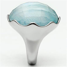 TK637 - High polished (no plating) Stainless Steel Ring with Synthetic Synthetic Glass in Sea Blue