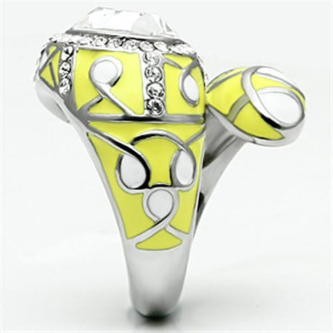 TK643 - High polished (no plating) Stainless Steel Ring with Top Grade Crystal  in Clear