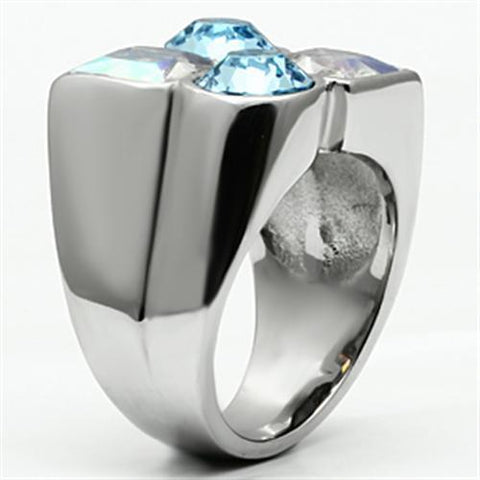 TK645 - High polished (no plating) Stainless Steel Ring with Top Grade Crystal  in Multi Color