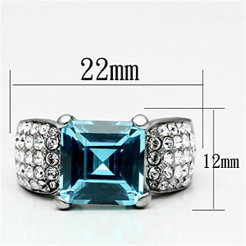 TK648 - High polished (no plating) Stainless Steel Ring with Top Grade Crystal  in Sea Blue