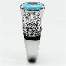 TK648 - High polished (no plating) Stainless Steel Ring with Top Grade Crystal  in Sea Blue