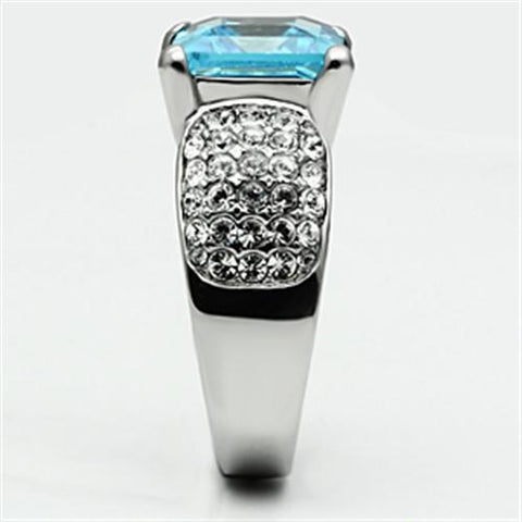 TK648 - High polished (no plating) Stainless Steel Ring with Top Grade Crystal  in Sea Blue