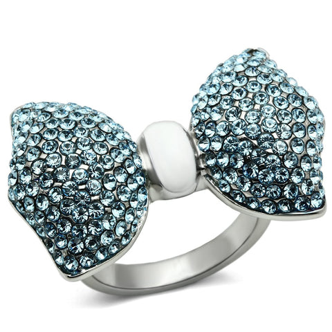 TK653 - High polished (no plating) Stainless Steel Ring with Top Grade Crystal  in Sea Blue