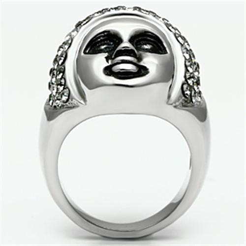 TK668 - High polished (no plating) Stainless Steel Ring with Top Grade Crystal  in Black Diamond