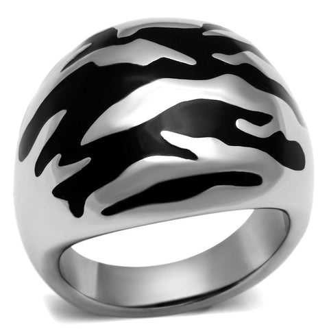 TK672 - High polished (no plating) Stainless Steel Ring with Epoxy  in Jet