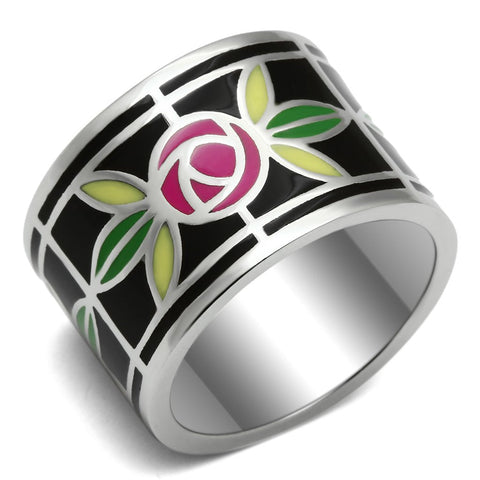 TK683 - High polished (no plating) Stainless Steel Ring with Epoxy  in Multi Color