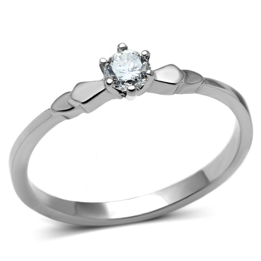 TK697 - High polished (no plating) Stainless Steel Ring with AAA Grade CZ  in Clear