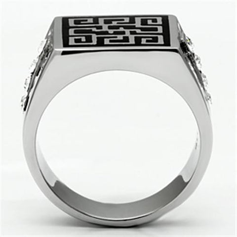 TK703 - High polished (no plating) Stainless Steel Ring with Top Grade Crystal  in Clear