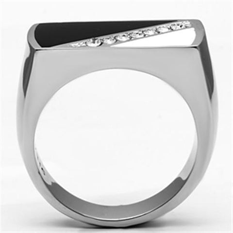 TK704 - High polished (no plating) Stainless Steel Ring with Top Grade Crystal  in Clear