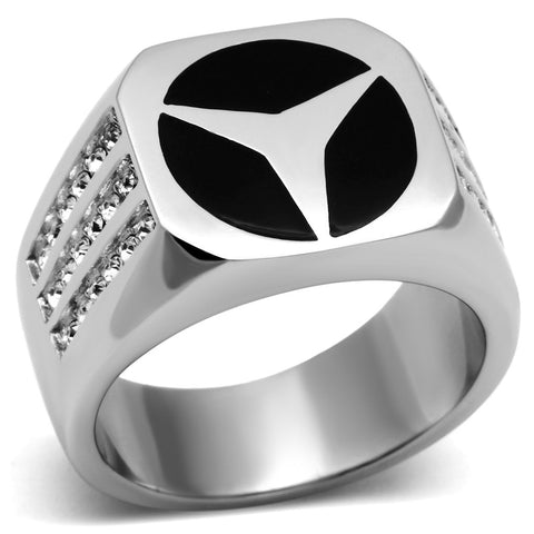 TK709 - High polished (no plating) Stainless Steel Ring with Top Grade Crystal  in Clear