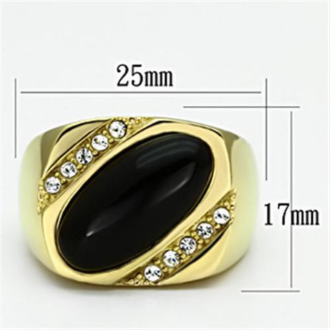 TK716 - IP Gold(Ion Plating) Stainless Steel Ring with Semi-Precious Onyx in Jet