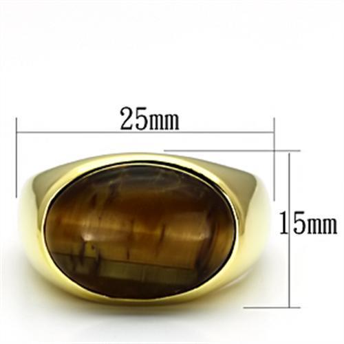 TK718 - IP Gold(Ion Plating) Stainless Steel Ring with Synthetic Tiger Eye in Topaz