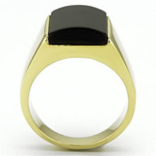 TK726 - IP Gold(Ion Plating) Stainless Steel Ring with Semi-Precious Onyx in Jet