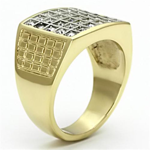 TK734 - Two-Tone IP Gold (Ion Plating) Stainless Steel Ring with Top Grade Crystal  in Clear