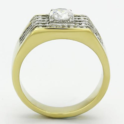 TK737 - Two-Tone IP Gold (Ion Plating) Stainless Steel Ring with AAA Grade CZ  in Clear