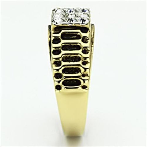 TK753 - Two-Tone IP Gold (Ion Plating) Stainless Steel Ring with Top Grade Crystal  in Clear