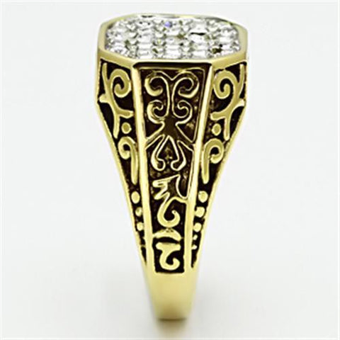 TK757 - Two-Tone IP Gold (Ion Plating) Stainless Steel Ring with Top Grade Crystal  in Clear