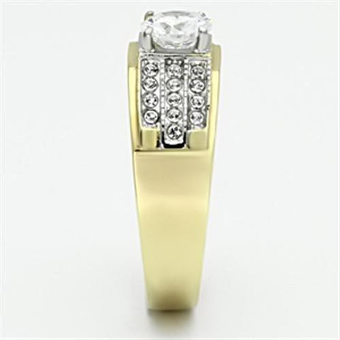 TK759 - Two-Tone IP Gold (Ion Plating) Stainless Steel Ring with AAA Grade CZ  in Clear