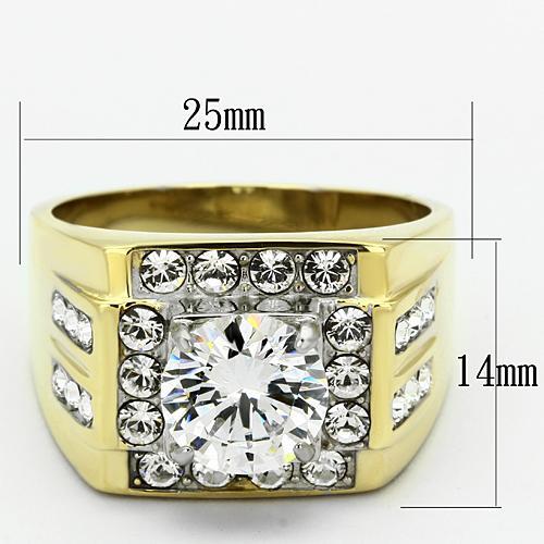 TK760 - Two-Tone IP Gold (Ion Plating) Stainless Steel Ring with AAA Grade CZ  in Clear