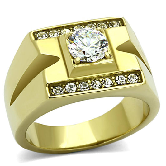 TK777 - IP Gold(Ion Plating) Stainless Steel Ring with AAA Grade CZ  in Clear