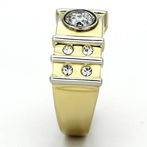 TK797 - Two-Tone IP Gold (Ion Plating) Stainless Steel Ring with AAA Grade CZ  in Clear