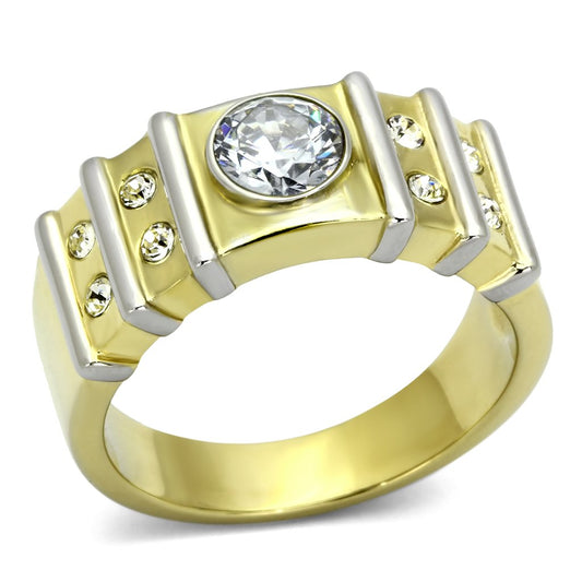 TK797 - Two-Tone IP Gold (Ion Plating) Stainless Steel Ring with AAA Grade CZ  in Clear