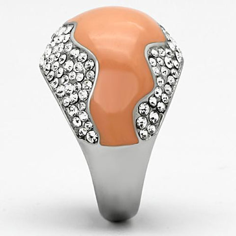TK805 - High polished (no plating) Stainless Steel Ring with Top Grade Crystal  in Clear