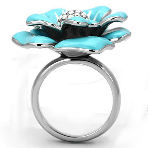 TK817 - High polished (no plating) Stainless Steel Ring with Top Grade Crystal  in Aurora Borealis (Rainbow Effect)